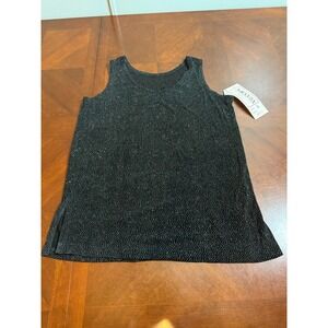 VTG Y2K Amanda Black Slinky Shimmer Dot Tank Top Sz S party NOS‎